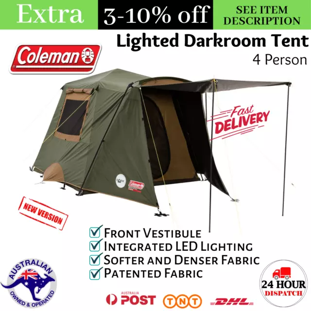 4 Person Instant Up Lighted Dark Room Tent 4 Man Camping Hiking Outdoor Pop Up