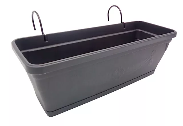 Caja Balcón Antracita 50cm Con Soporte Macetero Maceta