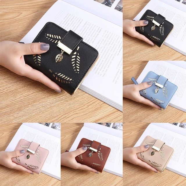 Elegante portafoglio donna piccolo in pelle con porta carte di credito con doppia piega