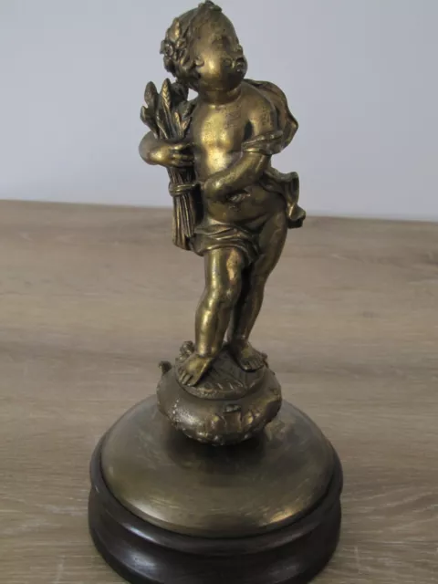 Vintage, Heavy Brass Cherub, on Wooden Plinth Lamp Base