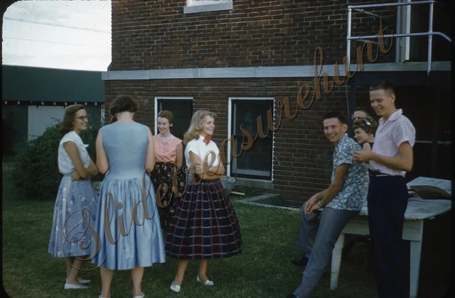 Teenage Girls High School Boy Party Women 1950s 35mm Slide Red Border Kodachrome
