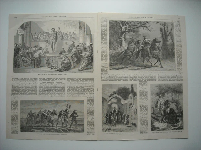 Gravure 1857. Salon 1857. Tableaux Par; Glaize, Duveau, Aug. Marc, Pasini, Hille