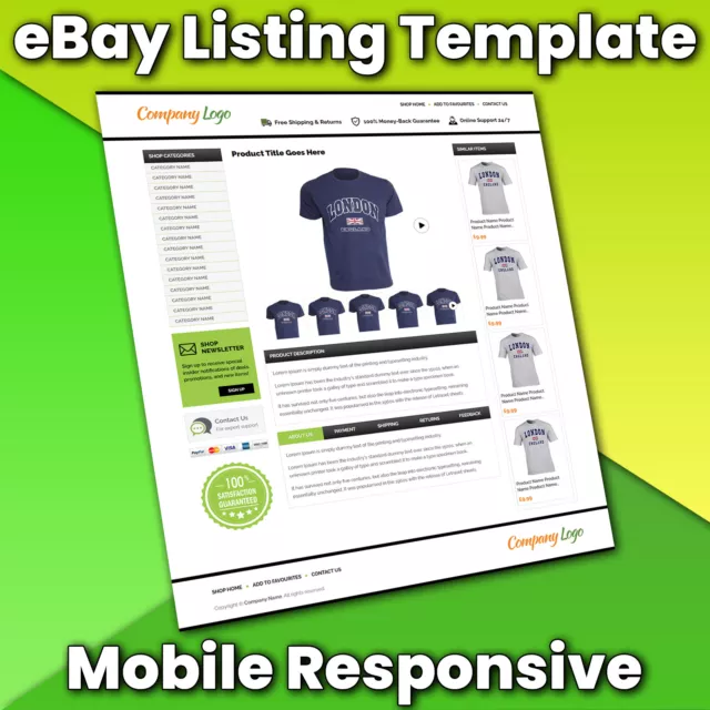 Ebay Html Listing Template Auction Professional Mobile Responsive Design 2021