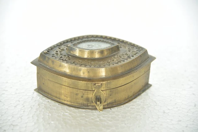 Old Brass 6 Compartment Cut Work Mirror Fitted Betel Nut Box
