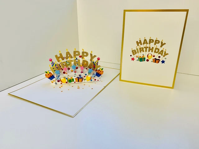 ORIGAMIPOPCARDS.COM LUXURY GOLD HAPPY BIRTHDAY 3D Pop Up Greeting Card ...