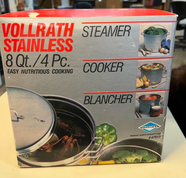 Vtg VOLLRATH Stainless Steel Double Vented 8 QT /4 piece Steamer Blanched Cooker
