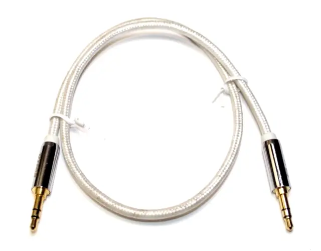 White Short Braided Aux 3.5mm Male to 3.5mm Male Audio Cable