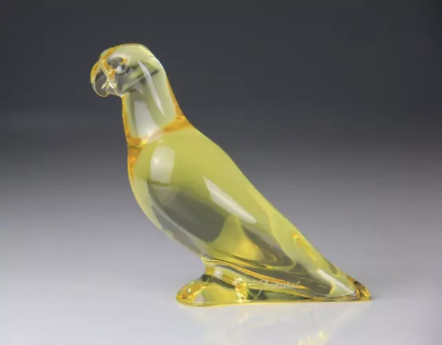 Vintage Signed Baccarat France Crystal Amber Parrot Bird Art Glass Figurine