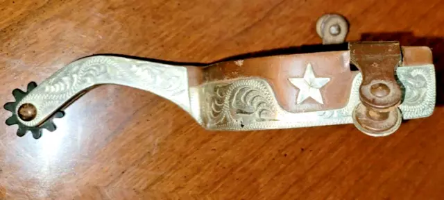 Western Rowel Spurs with Tooled Silver Star Design