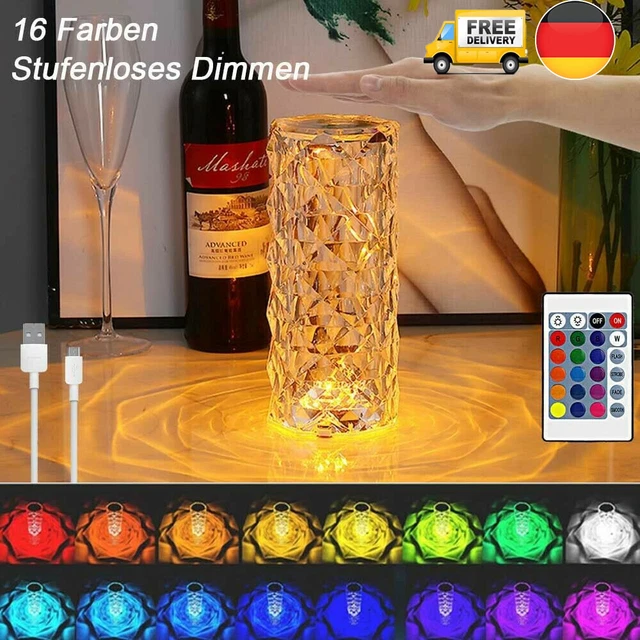 LED Kristall Tischlampe RGB Diamond Rose Nachtlicht Touch Atmosphäre Lampe NEU