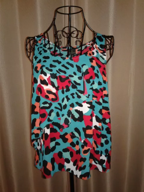 NEW • Colorful Leopard Print Chiffon Ruffle Sleeveless Tank Top Blouse • PS