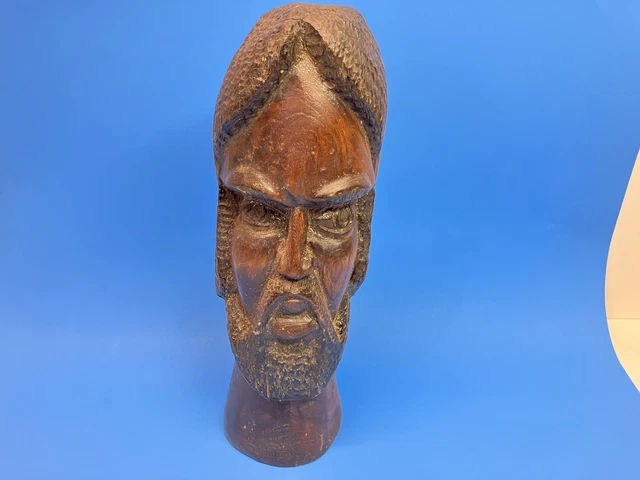 Wooden Hand Carved African Tribal Man Bust Sculpture Jamaican Art 12" Statue