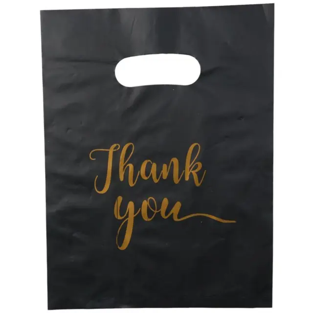 100pcs Plastic Thank You Bags Black Plastic Shopping Bags Thickened Gift Bags