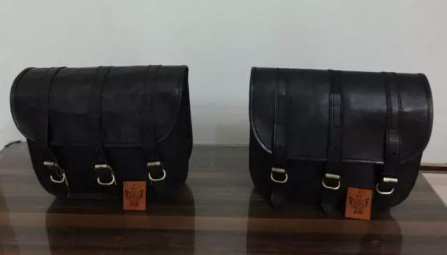 Heavy Duty  Black Pair Large Genuine Leather Motorcycle Saddle Bags  JMB2024