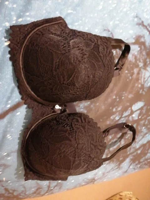 Bras N Things Size 14DD Black Lace Covered Balcony Bra