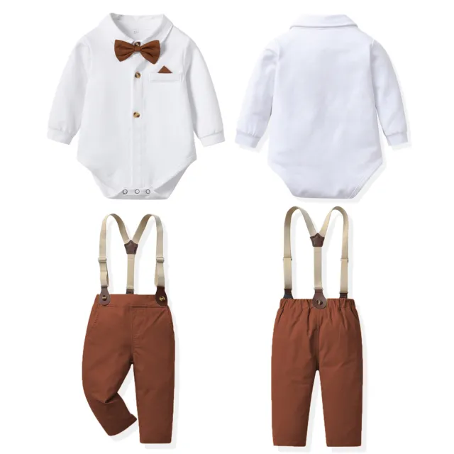 Toddler Boys Romper Long Sleeve Formal Dress Sets Infant Baby Gentleman Suit 2