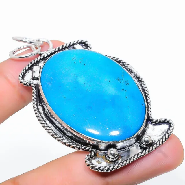 Blue Dendritic Gemstone 925 Sterling Silver Jewelry Pendant 2.72" Easter t913