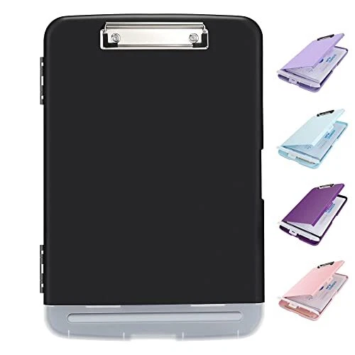 NEW Heavy Duty Plastic Clipboard with Storage and Pen Holder Black Enclose