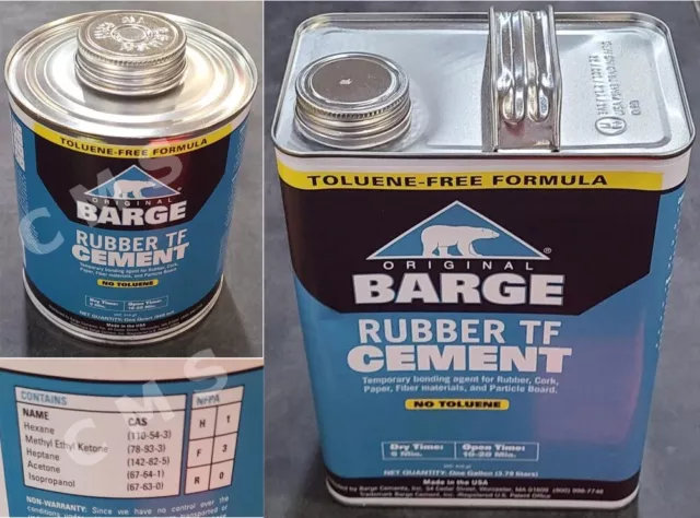 Barge Original Rubber Cement TF 1 Gallon (GL) or 1 Quart (QT) Quabaug Tin Can !!