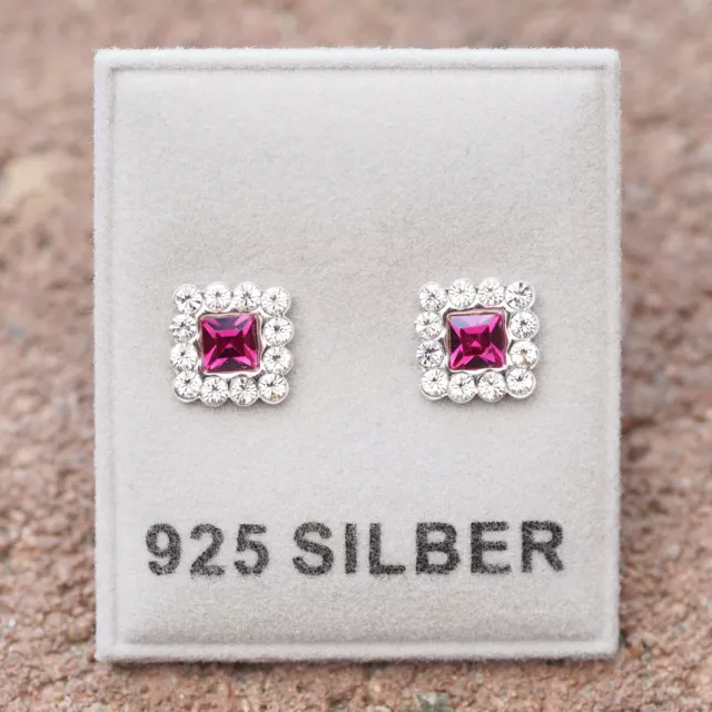 NEU 925 Silber OHRSTECKER mit EDEL CRYSTAL in fuchsia/pink OHRRINGE