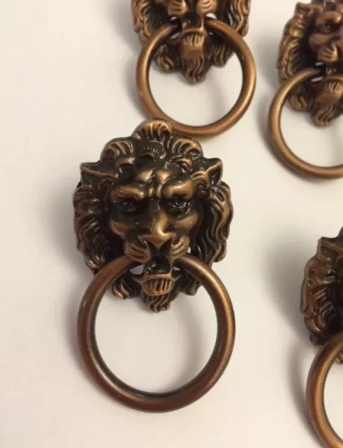 10 x poignées tête de lion, bague lion cuivre traction, bouton métallique tiroir coffre vintage