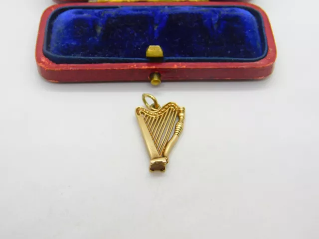 9ct Yellow Gold Concert Harp Charm or Pendant Vintage 1973 Birmingham