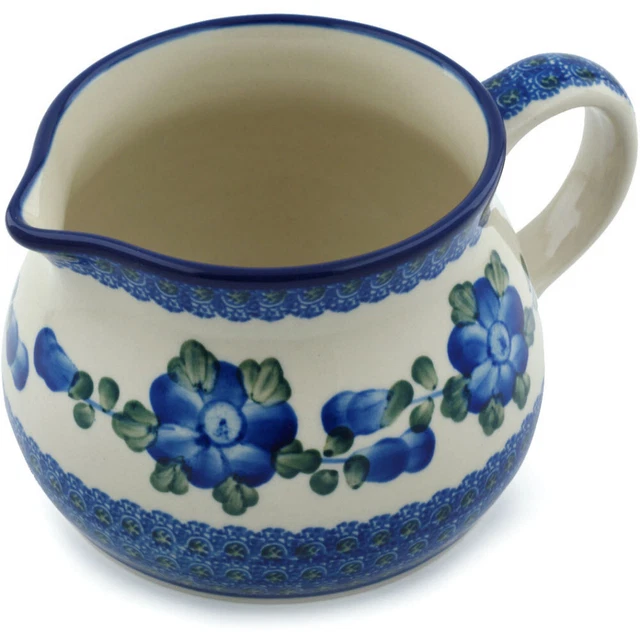 Polish Pottery Pitcher 34 oz Ceramika Artystyczna Blue Poppies