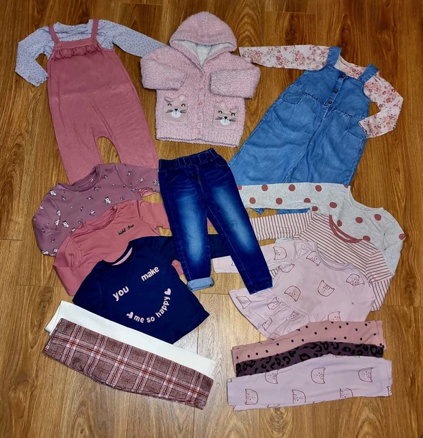 #5 Large Bundle Of Girls Clothes Age 2-3 Years Dungarees Tops Leggings Cardigan