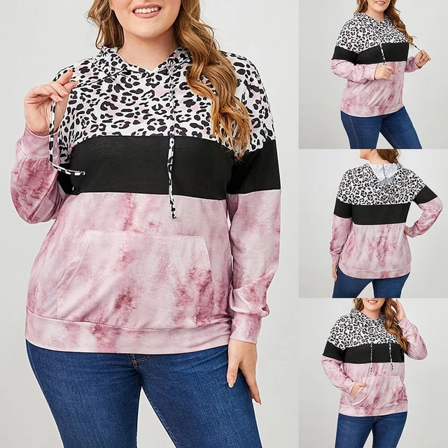 Donne Felpa con Cappuccio Pullover Indiano Manica Lunga Disegno Leopardato