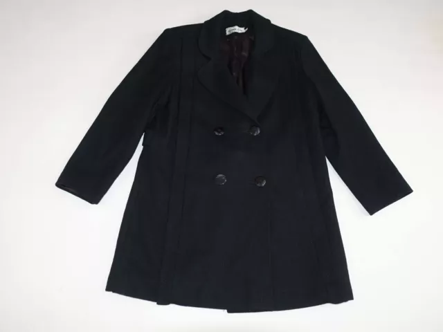 Herman Kay Women's Pea Coat Size 4 Petite Black Double Breasted 100% Wool 4P