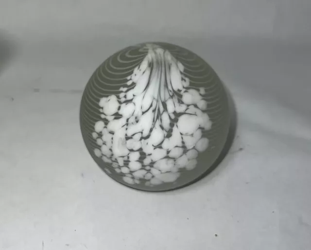 James Clarke Signed Studio Art Glass Frosted Paperweight Abstract Flowers 1984