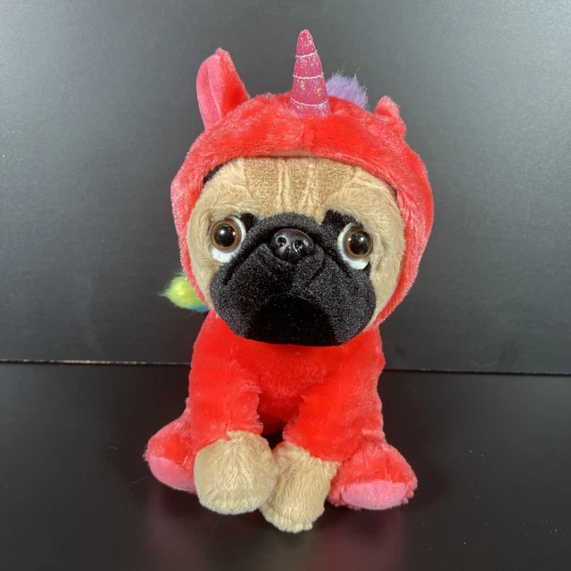 Joy Amigo Stuffed Pug Dog Puppy  Plush Stuffed  Pink Unicorn Costume 8"