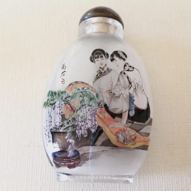 -A Superb Reverse Inside Painted Crystal Snuff Bottle ~ Elegant Chinese Ladies