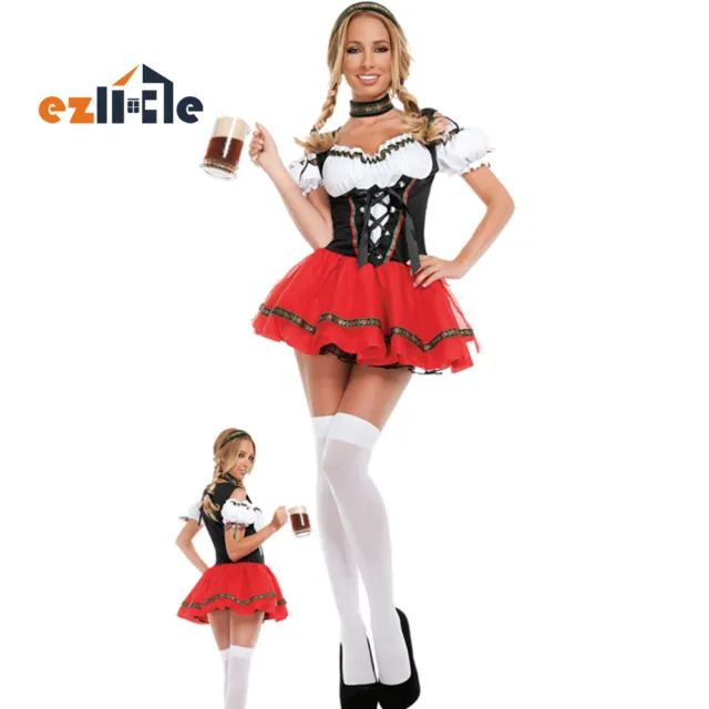 German Bavarian Wench Maid Beer Girl Costume Cosplay Fancy Dress Oktoberfest