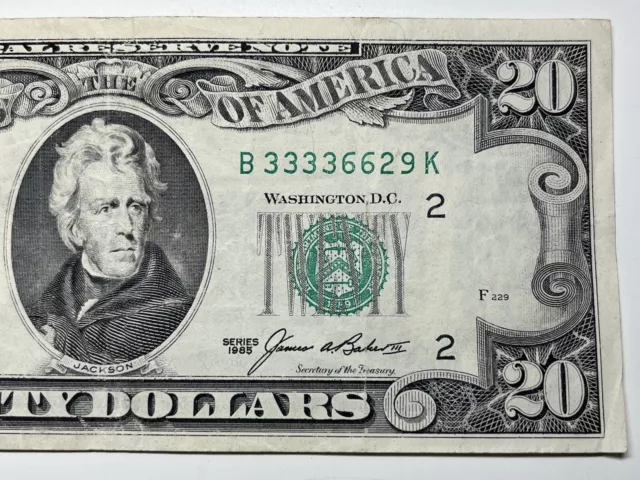 1985 $20 Twenty Dollar Bill Federal Reserve Note New York Old Vntage Currency