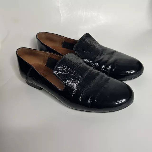 WERA Stockholm Black Patent Leather Flats Loafers Size 38 Slip On Career