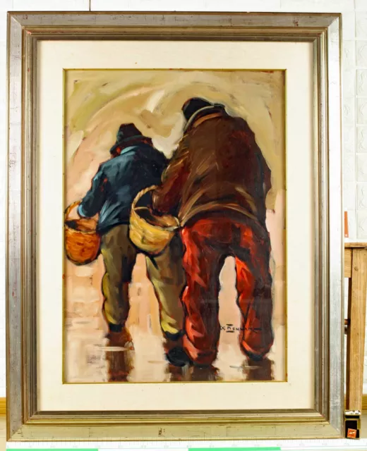 Ilegible Firmado Mennar Monnar Pintura Al Óleo Dos Hombres Expresivo Marco