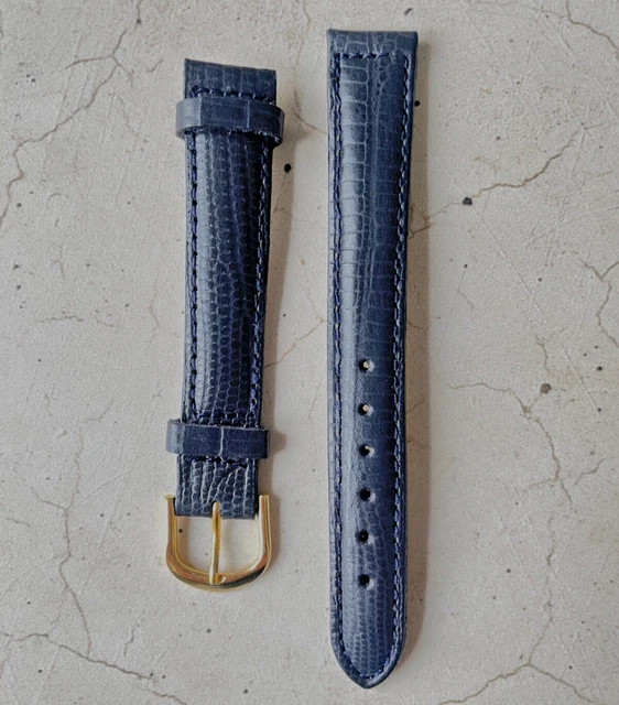 Bracelet De Montre En Cuir Véritable Vert - Largeur 16 Mm, Boucle Dorée, Neuf Sans étiquette