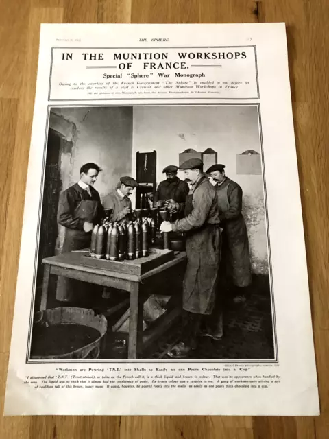 munitions workshops of france   ww1 full page print from the sphere !