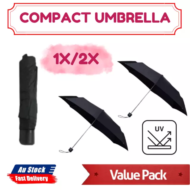 1/2 Set Black Umbrella & Cover Compact Travel Size  Anti-Uv Folding Windproof 2