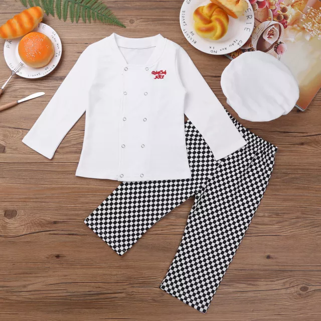 Toddlers Baby Boys Cook Chef Outfit Top Shirt Pants Hat Set Photography Costume