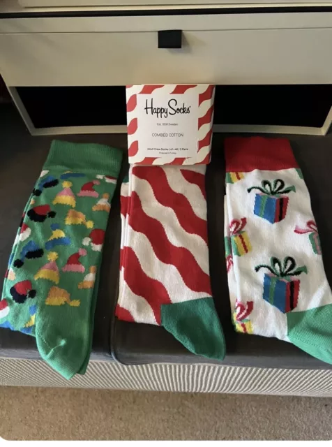 BNWT Happy Socks 3 Pack Christmas Size UK 7-11 EU 41-46 GREAT PRESENTS