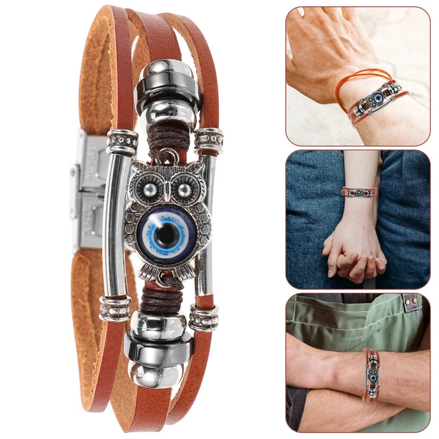 Braided Bracelet Layered Bracelet Cowhide Bracelet Owl Charm Bracelet