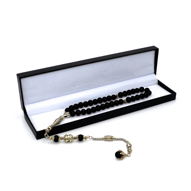 Black Matte Onyx Stone Prayer Beads with Special Eagle Claw Long Tassel (8 mm)