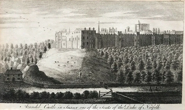 1776 Antique Print; View of Arundel Castle in Sussex after Goadby