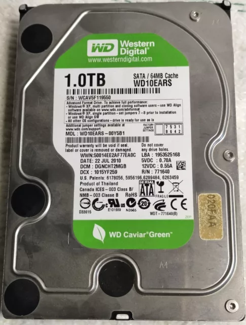 HARD DISK SATA III 3.5" - INTERNO 1TB - 7200rpm - 64MB - WD GREEN WD10EARS