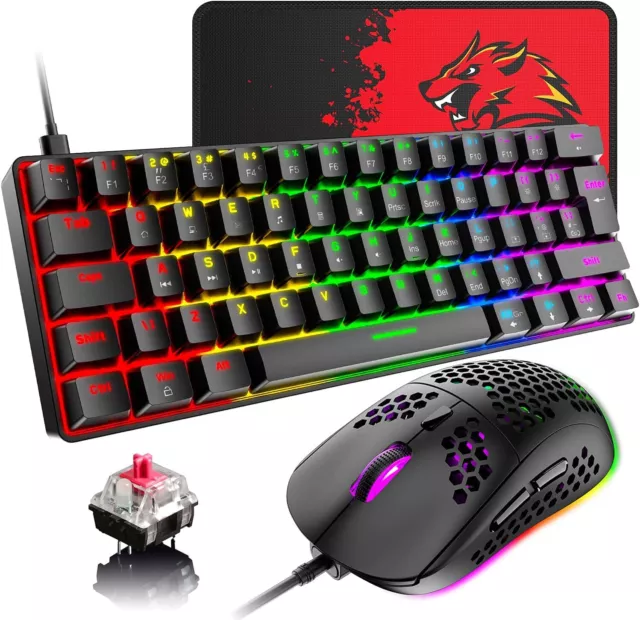 60% Wired Mechanical Gaming Keyboard and Mouse Combo LED Backlit Portable for PC