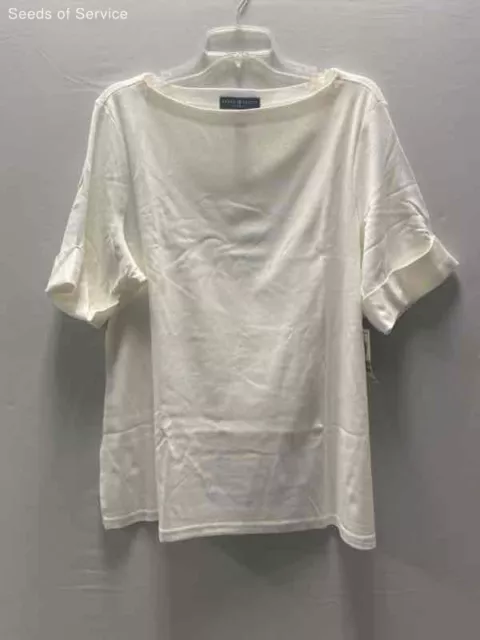 Karen Scott White Short Sleeve Boat Neck Top Womens 1X