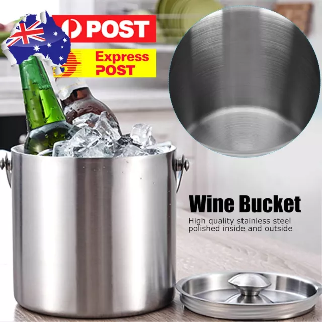 Stainless Steel Insulated Ice Bucket Wine Beer Cooler with Lid for Beach Picnics