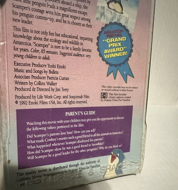 SCAMPER THE PENGUIN VHS Tape 1992 Fully Animated Family Feature Film £8 ...